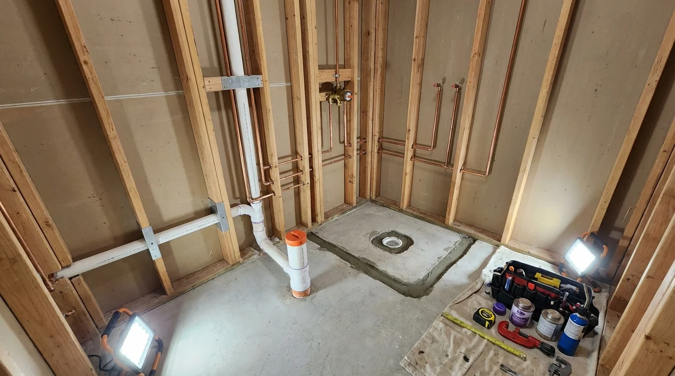 Bathroom rough-in plumbing during remodel by Johns Plumbing LLC in Canyon Lake