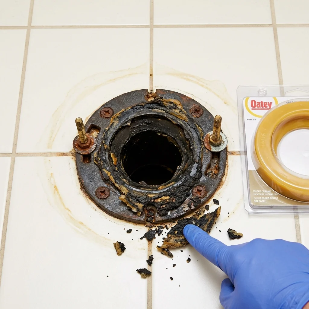 Failed wax ring showing water seepage at the base of a toilet in a Canyon Lake, TX home