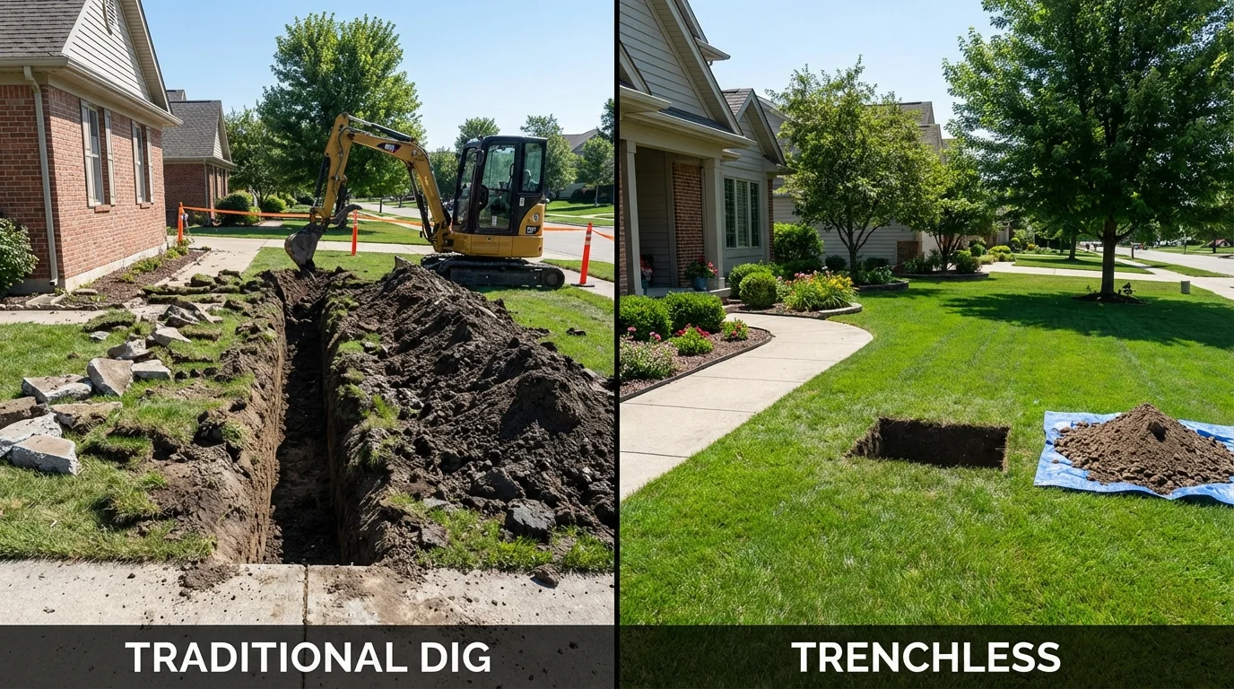 Trenchless sewer repair with minimal yard damage versus traditional excavation in Canyon Lake, TX